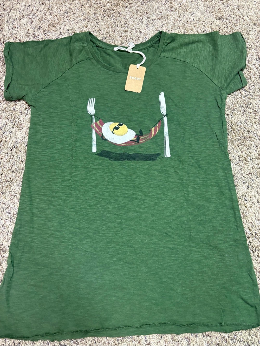 Scout Olive Green Crewneck Tee with Tag Detail
